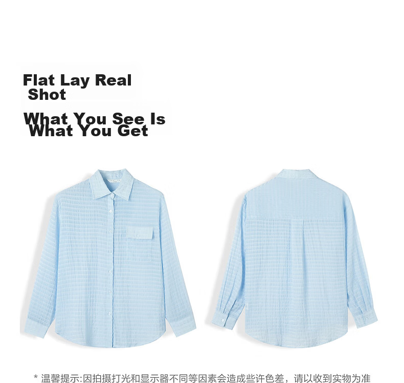 TonLion 2026 Spring Women's Light Blue Long Sleeve Shirt with Lapel Collar M 3
