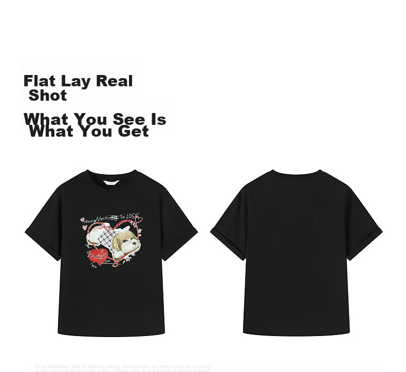 TonLion 2026 Summer New Women's Short Sleeve T-Shirt Black Korean Style Loose Youthful Trendy Brand 3