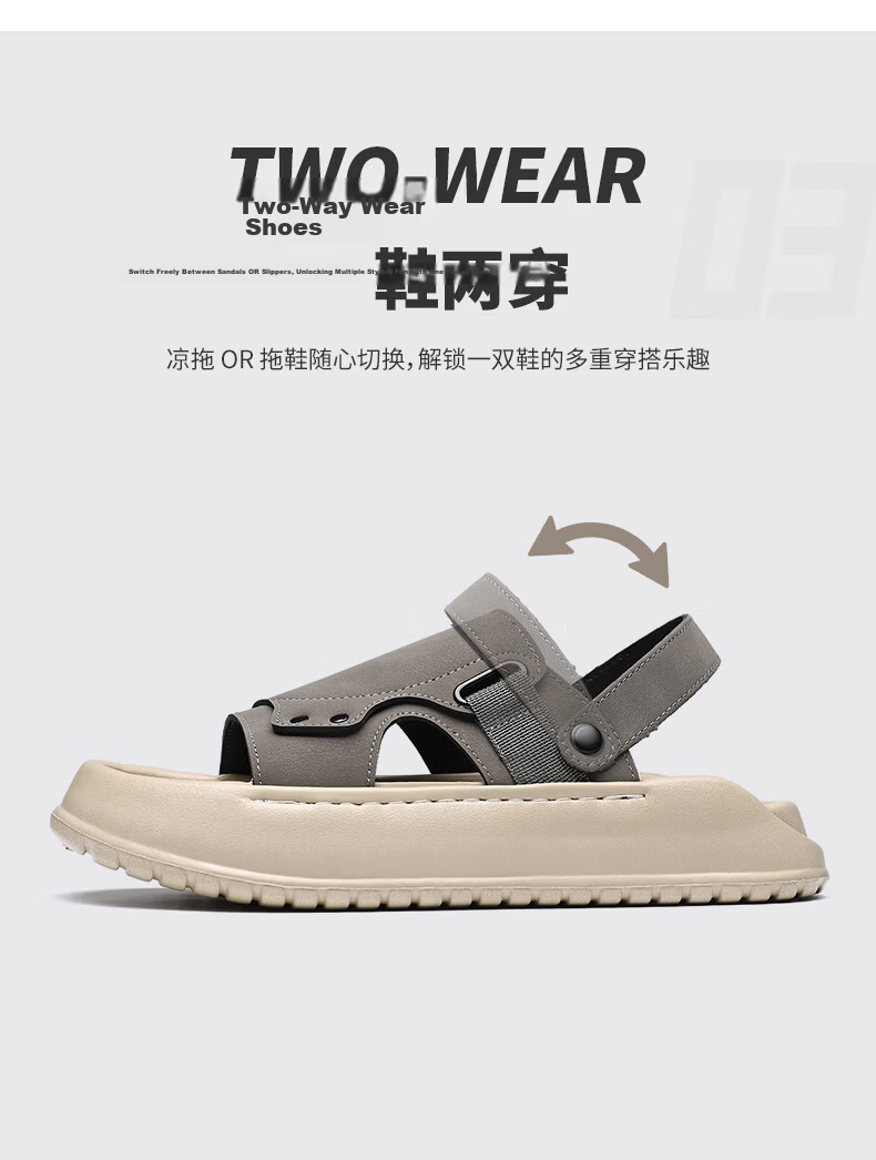 MEXICAN Spring Summer New Men's Leather Sandals Beach Shoes Dual-Wear Breathable Green 40 6