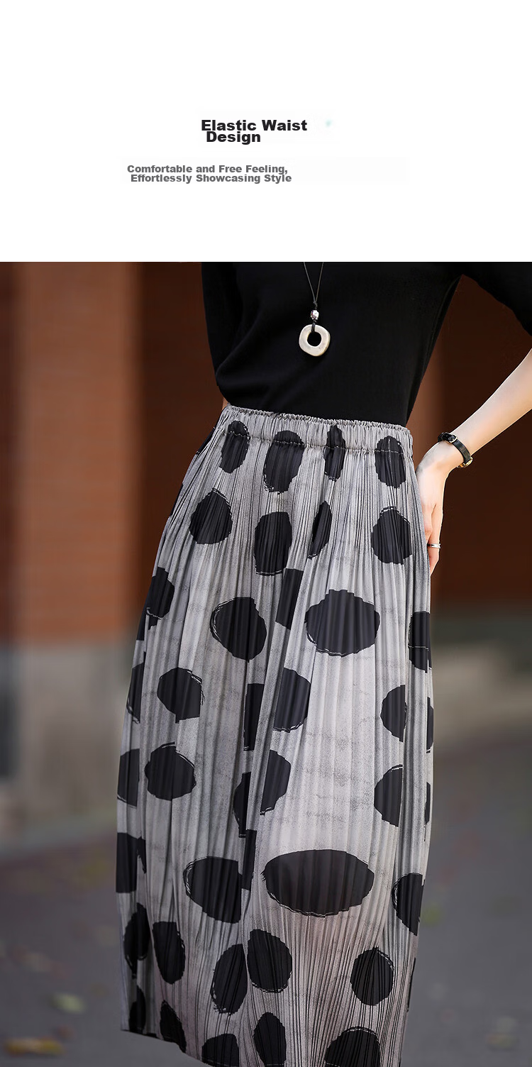 Demana Vintage Overture Spring Elastic Waist Polka Dot Print Balloon Lantern Irregular Pleated Women's Skirt 7