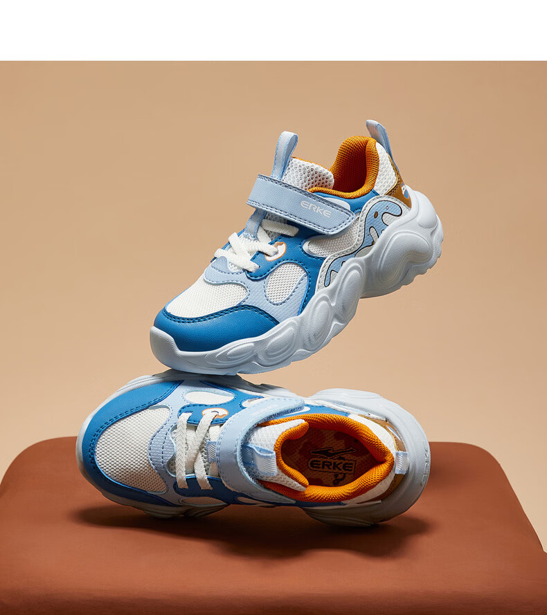 ERKE Kids Boys Casual Shoes Lightweight Breathable Toddler Sports Shoes Microcrystal White/Atlantic Blue/Washing Blue Size 26 25