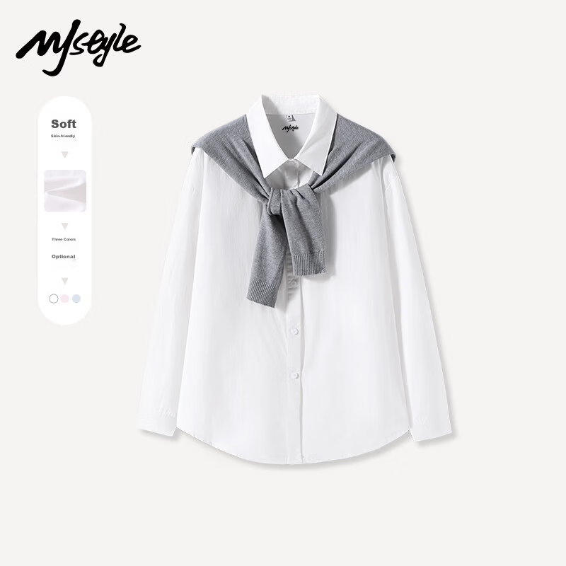 MJ STYLE Colorblock Shawl Long Sleeve Shirt Women 2026 Spring Summer New Design Shawl Elegant College Style Niche Top