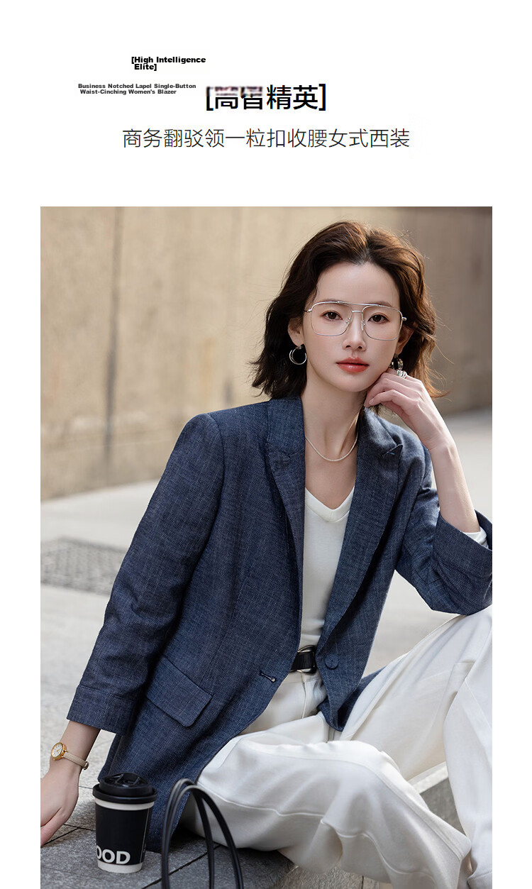 Demana [with Cloud Oxygen Cotton] Spring Business Notch Lapel Single Button Flap Pocket Three-Quarter Sleeve Waist-Cinched Women's Blazer Jacket 5