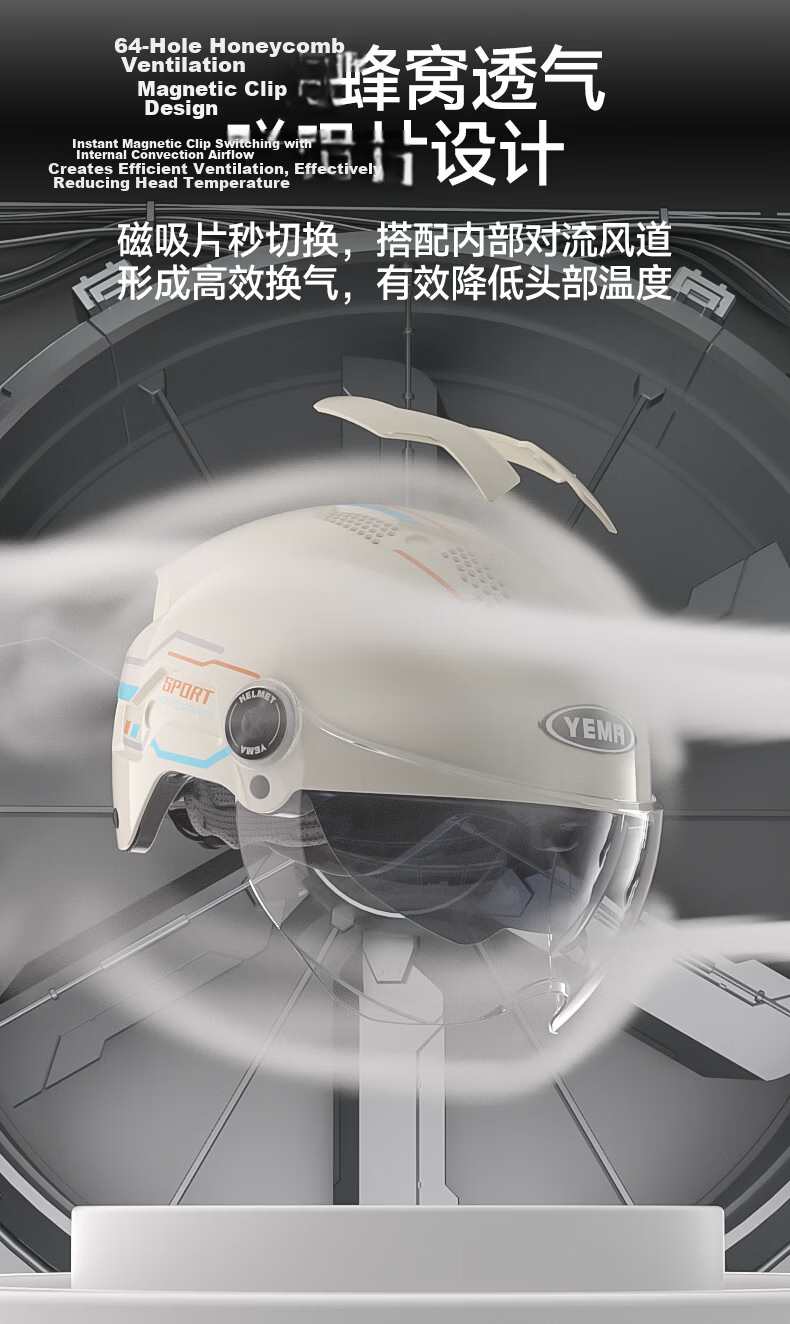 YEMA 3C Certified New National Standard Electric Vehicle Helmet Women Summer Sun Protection Dual Lens Motorcycle Half Helmet Men Summer Riding Electric Scooter Safety Helmet 371S Ceramic White with Tr 9