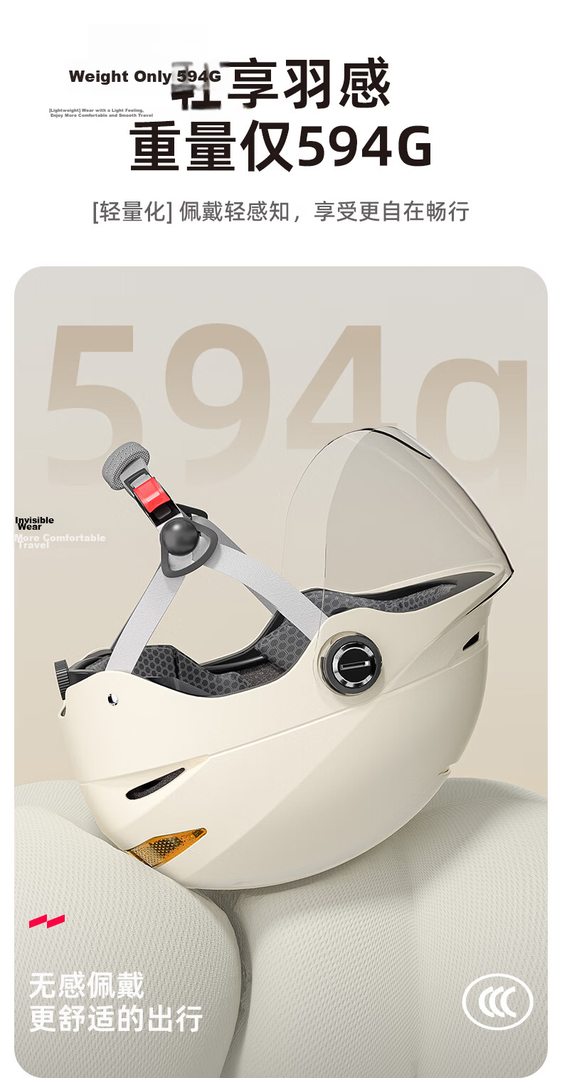 YUANBANG Helmet Electric Vehicle 3C Certified New National Standard Class A Electric Motorcycle Half Helmet Unisex Summer Breathable Safety Helmet Four Seasons Universal Off-White with Ventilation Len 11