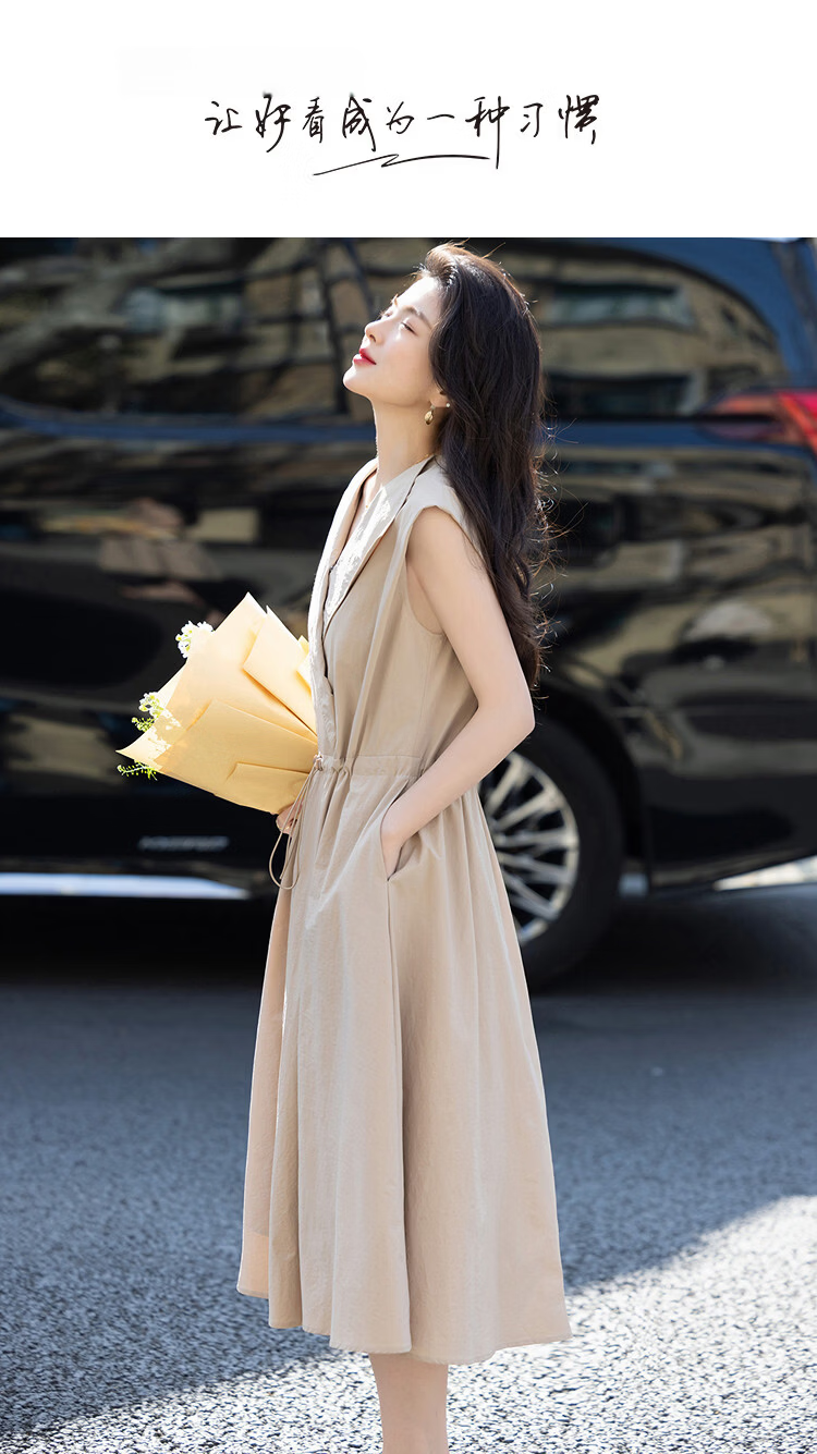 Demana Quick-Dry Sun Protection Series Summer Lightweight Casual Polo Collar Sleeveless Drawstring Waist Mid-Length Dress for Women 1