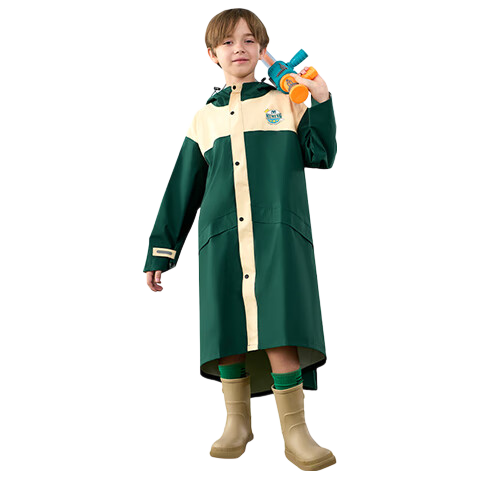 Moremerry Children's Raincoat for Boys And Girls with Backpack Space, Waterproof And Breathable Baby Fashion Windbreaker-Style Poncho, Pine Green, 4XL