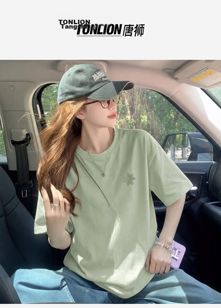 TonLion 2026 Summer Women's Short Sleeve T-Shirt Cute Versatile Fresh Style Cotton Casual Crew Neck Tee Petite 1