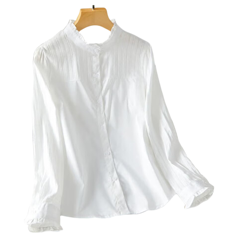 AOTUN Women's Long Sleeve Cotton Slim Fit Shirt with Wood Ear Collar KFG2237 White XL
