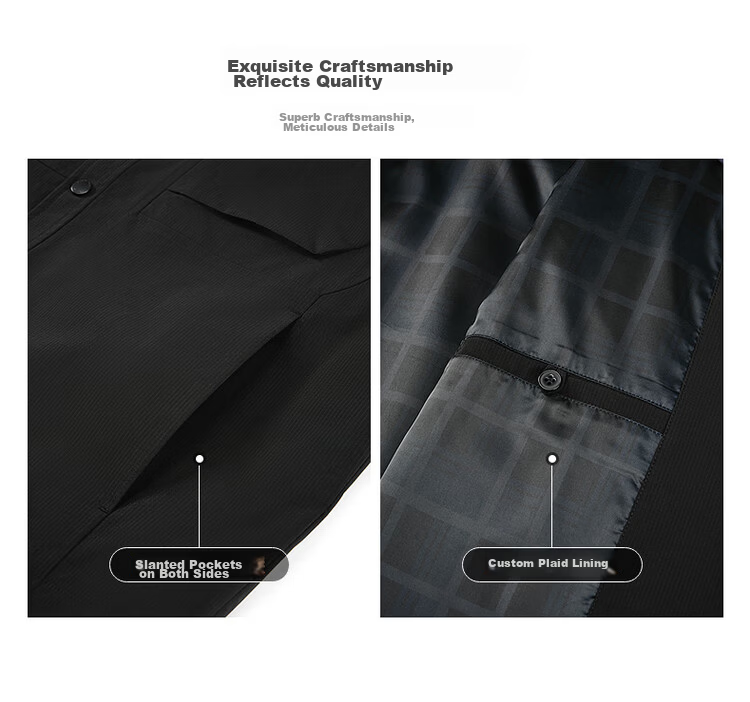 DANCING WOLVES [Three-Proof Technology] Turn-Down Collar Workwear Executive Jacket Men Windproof Coat Versatile Outerwear 001 Black XL 5