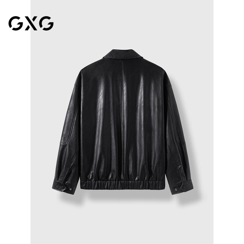 GXG Men's Clothing 2024 Lapel Leather Jacket PU Coat Black 170/M