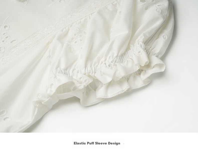 Olrain Eurielle French Embroidered New Summer White Waist-Tied Round Neck Puff Sleeve Dress White XL 24
