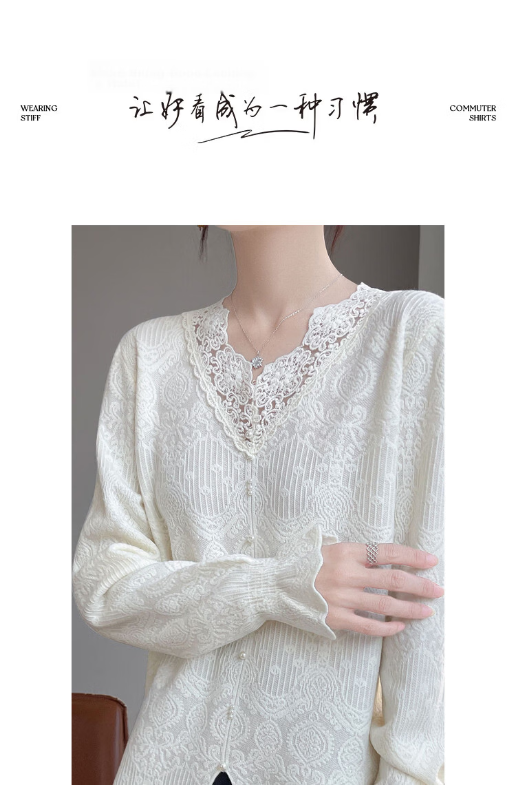 Demana Romantic Contract Spring Lady Style V-Neck Lace Trim Jacquard Slim Knit Sweater Women Premium Feel 9