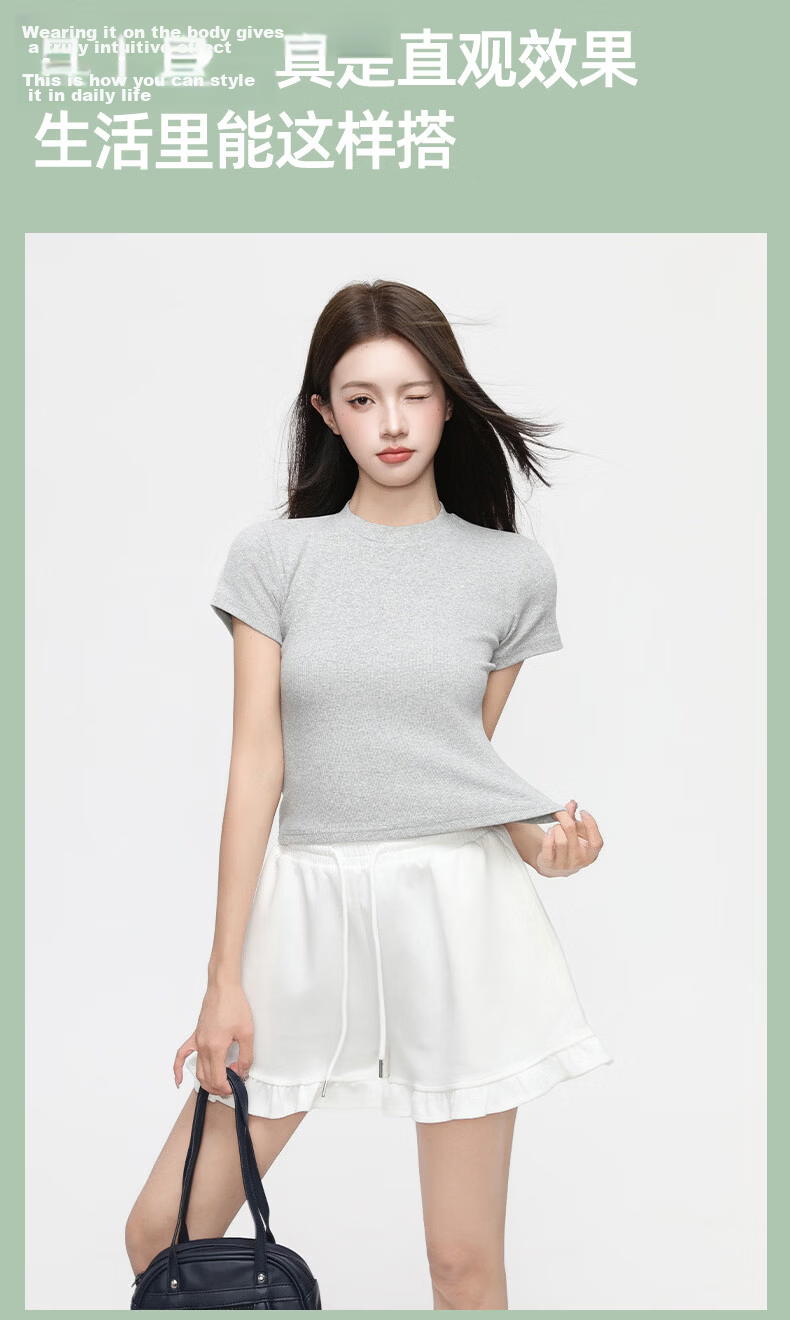 Xunmianren Women's Summer Solid Color Crew Neck Breathable Short Sleeve Slim Fit T-Shirt 13