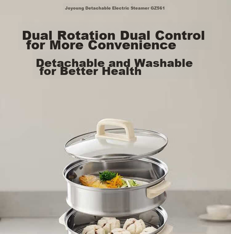 Joyoung 2026 New Stainless Steel 3-Layer Large Capacity Electric Steamer with Double Circulation and High Heat Fast Steaming for Fish Multifunctional Household Electric Cooker 3