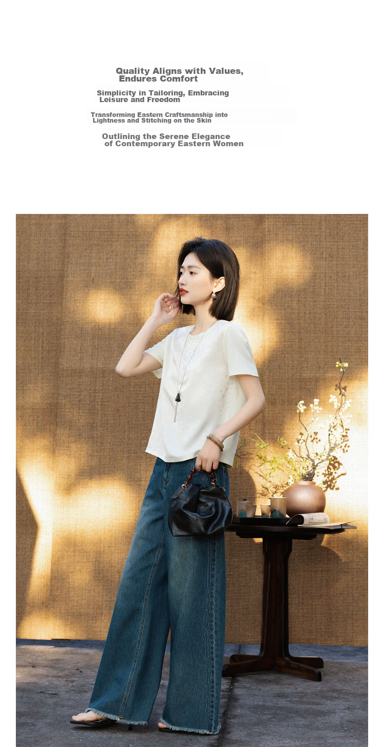 Demana Cloud Cotton Series Summer National Style New Chinese Glossy Jacquard Splicing Slimming Concealing T-Shirt for Women Premium Feel 6