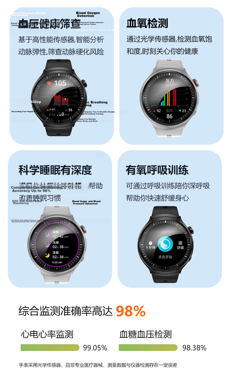 EG Smartwatch AI Voice Blood Pressure Oxygen Heart Rate Dynamic Monitoring Sports Bracelet Waterproof [Class II Medical Certification] 17