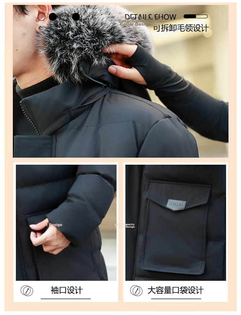 PLAYBOY Cotton Coat, Winter Mid-Length Style, Thickened Warm Padded Jacket, Plus Size Outerwear, Black, 5XL 5
