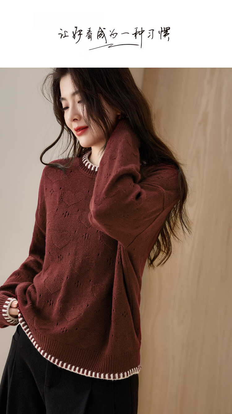 Demana Wool Blend Version Winter Shell Stitch Heart Jacquard Drop Shoulder Knit Sweater for Women 1