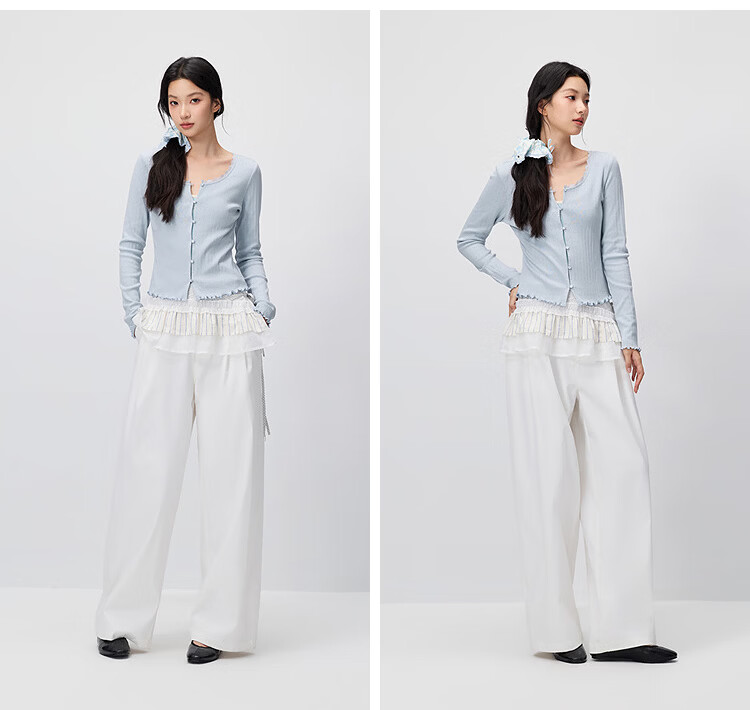 Semir [Pure Cotton] Long Sleeve T-Shirt Women 26 Autumn Short Slim Lace Trim Thin Cardigan 109526101005 22