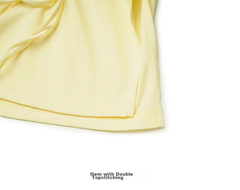 Olrain European Style Summer New French Drawstring Waist Slim Fit Short Sleeve T-Shirt Women Solid Color Versatile Top Yellow L 25