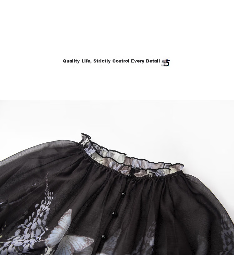 Demana Elegant Chiffon Spring Ruffle Collar Printed Two-Piece Slim Fit Dress for Women 12