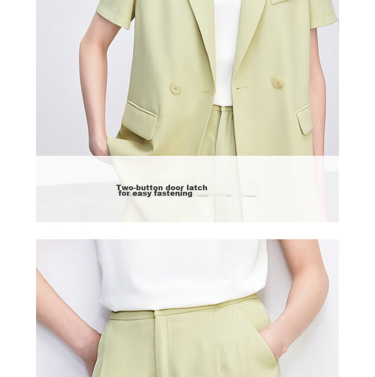 Sentubila Urban Commuter Women's Summer Slim Fit Short Sleeve Blazer and Elastic Waist Shorts Two-Piece Set 6