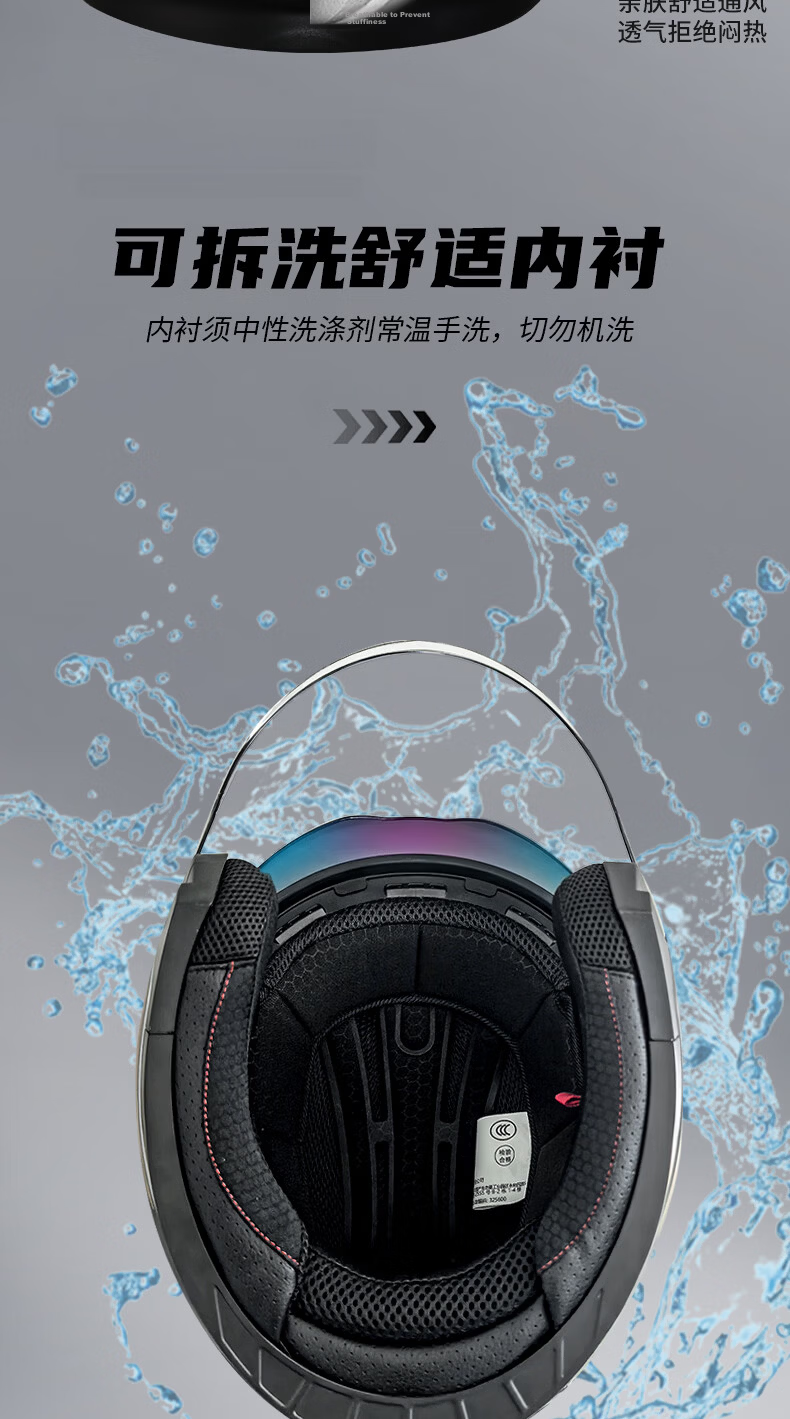 YEBAO New National Standard 3C Certified Class A Unisex Electric Motorcycle Helmet Warm Windproof Safety 3/4 Helmet Glossy Black L 6