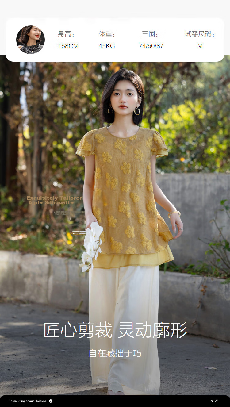 Demana [Lyocell] Summer Elegant Urban Style Round Neck Embroidered Cap Sleeve Patchwork Loose Slim Shirt for Women Premium Feel 12