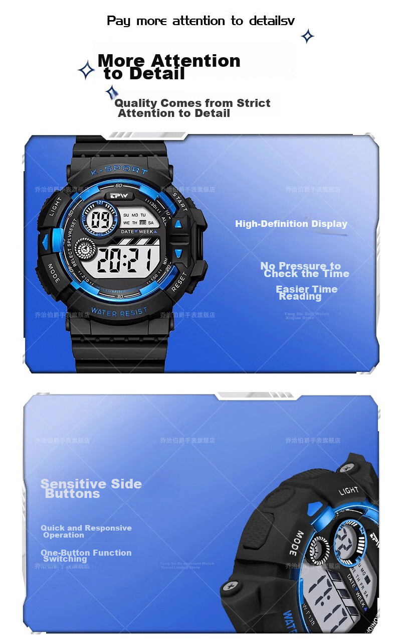 GEORGCOUNT Men's Watch Student 2025 New Multifunctional Waterproof Electronic Watch for High School and Middle School Boys Children's Alarm Clock 18