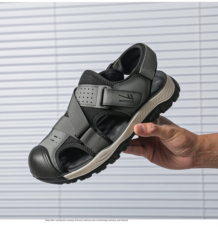 Warrior Men's Summer Breathable Sandals Closed-Toe Beach Commuter Shoes WSL(WZ)-1755 Khaki Black Size 39 7