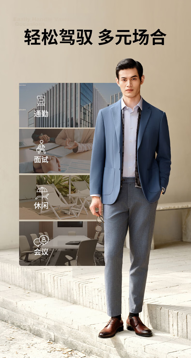 Goldlion [Stretch Breathable] Spring Summer Men's Single-Breasted Slim Fit Business Casual Blazer Jacket Gray Blue 48A 7