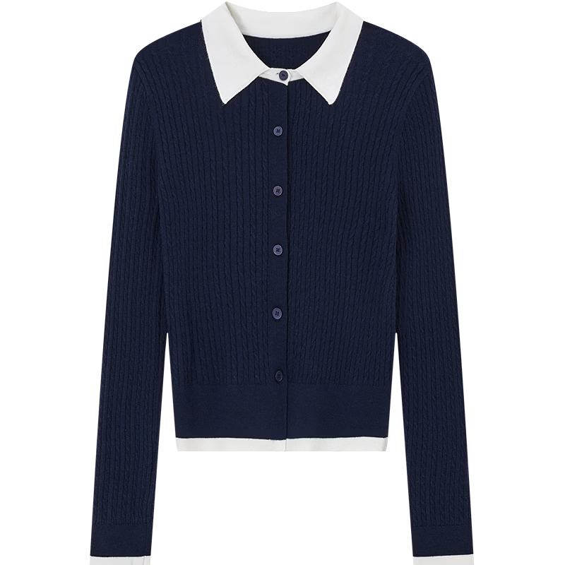 Demana【With Wool】Spring Elegant Color-Block Lapel Cable Knit Slim Fit Petite Cardigan for Women Premium Quality