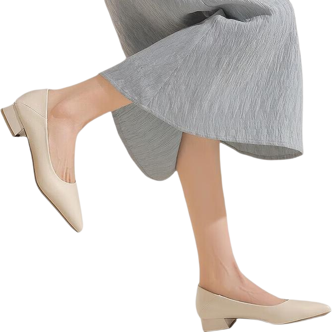 HLA Women's Commuter Comfortable Chunky Heel Non-Slip Pointed Toe Leather Shoes HDADXW1CCS006 Beige Size 39