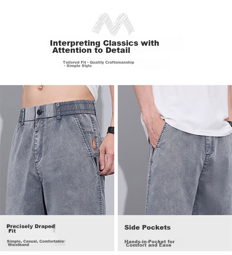 MARK FAIRWHALE Men's Denim Shorts, Summer Straight-Leg Ice Silk Pants, Trendy Seven-Point Casual Trousers for Men, Black, Size 31 6