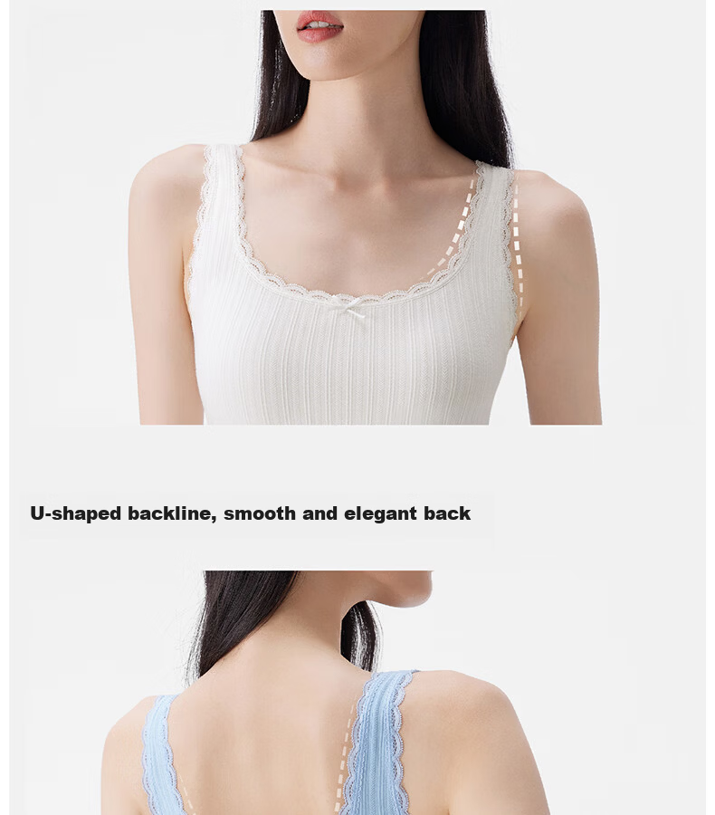Half Lace Padded Vest Camisole Slim Fit Back Coverage Side Breast Support Bra Integrated Oxygen Blue (Short) M 36