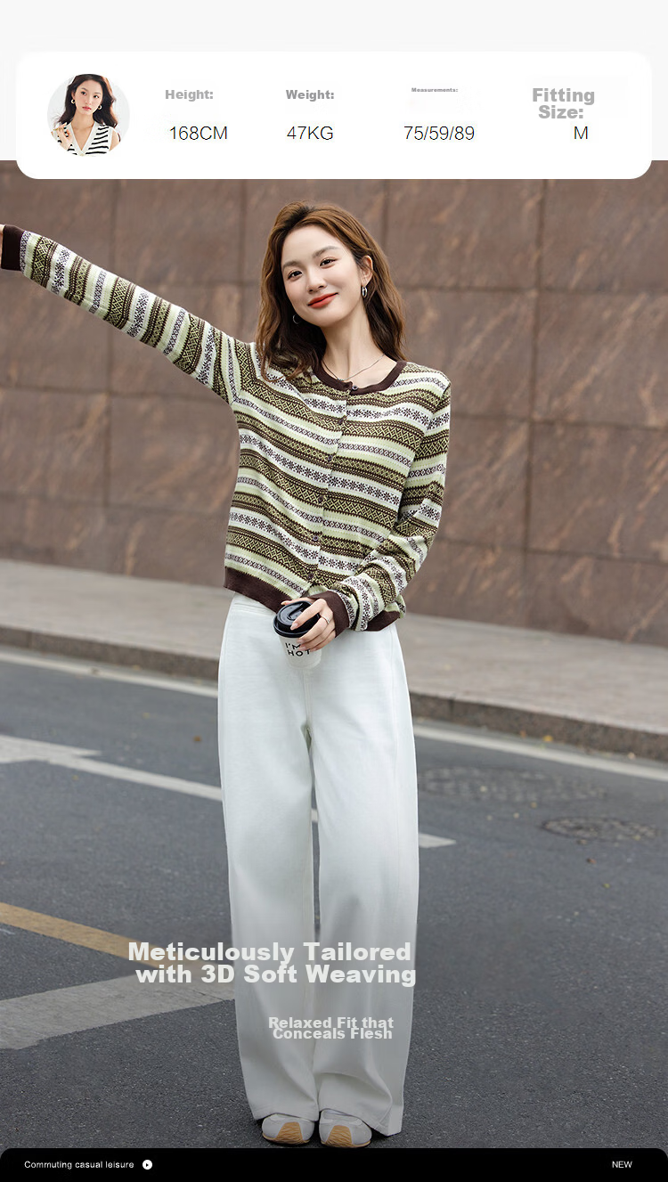 Demana【With Mulberry Silk/Wool】Autumn Vintage Colorblock Jacquard Slim Fit Knit Cardigan for Women Premium 9