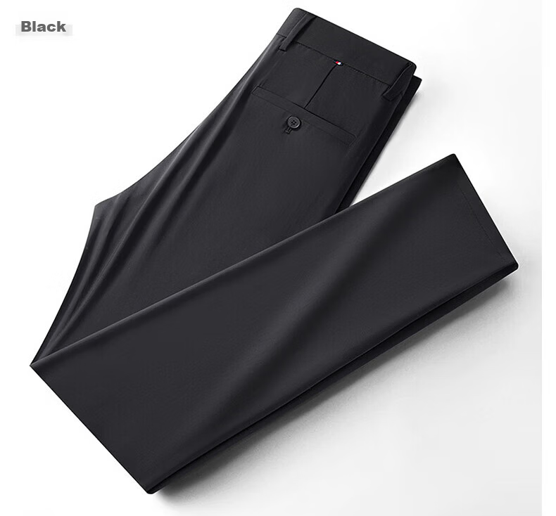 Pierre Cardin Father's Day Gift for Dad, Men's High-End Casual Pants, Ice Silk Cool-Feeling Business Trousers, Long Pants, Black, Size 29 30