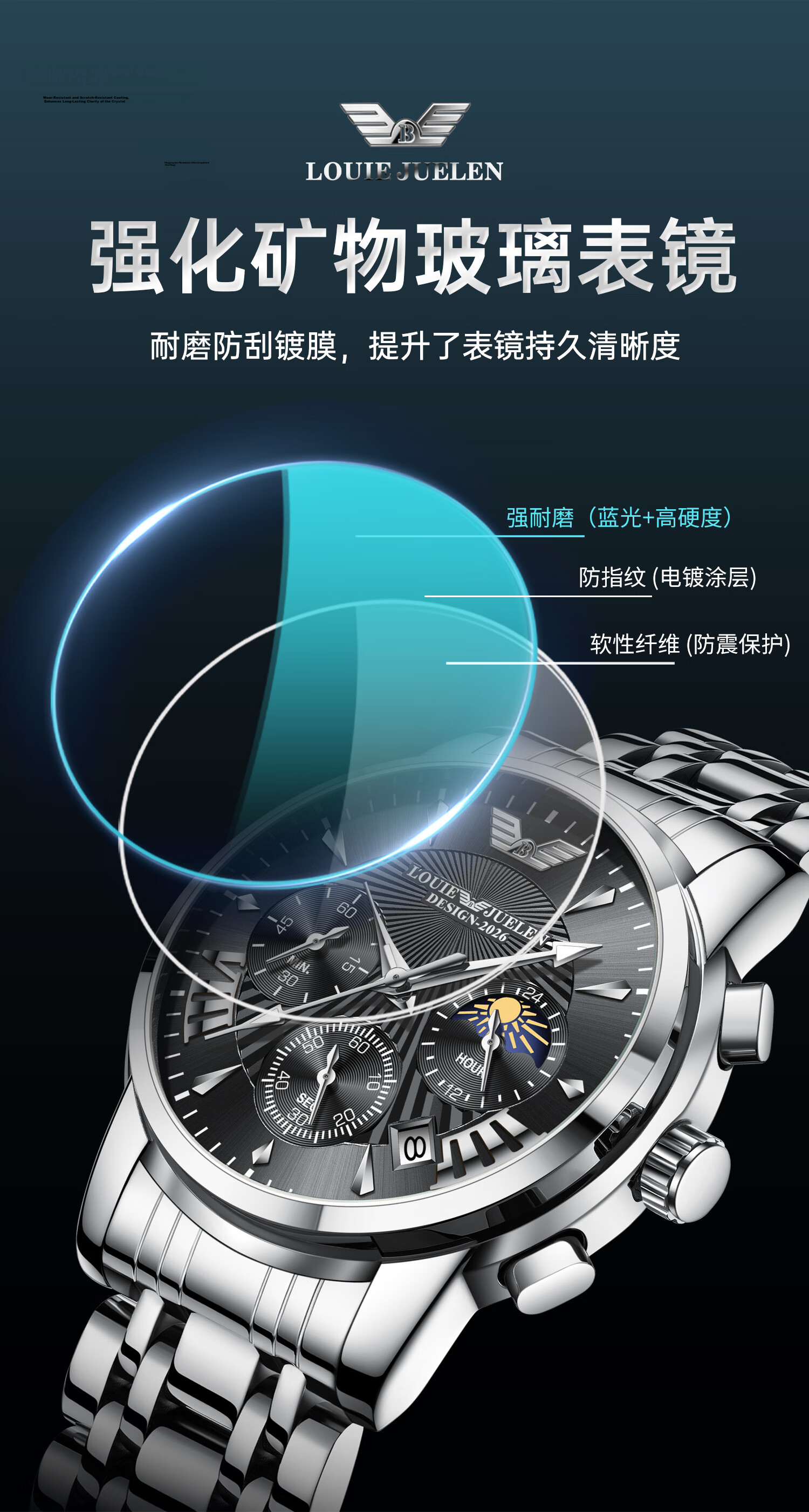 GEORGCOUNT Men's Watch 2026 New Youth Automatic Mechanical Quartz Waterproof Business Men's Watch for Students 6