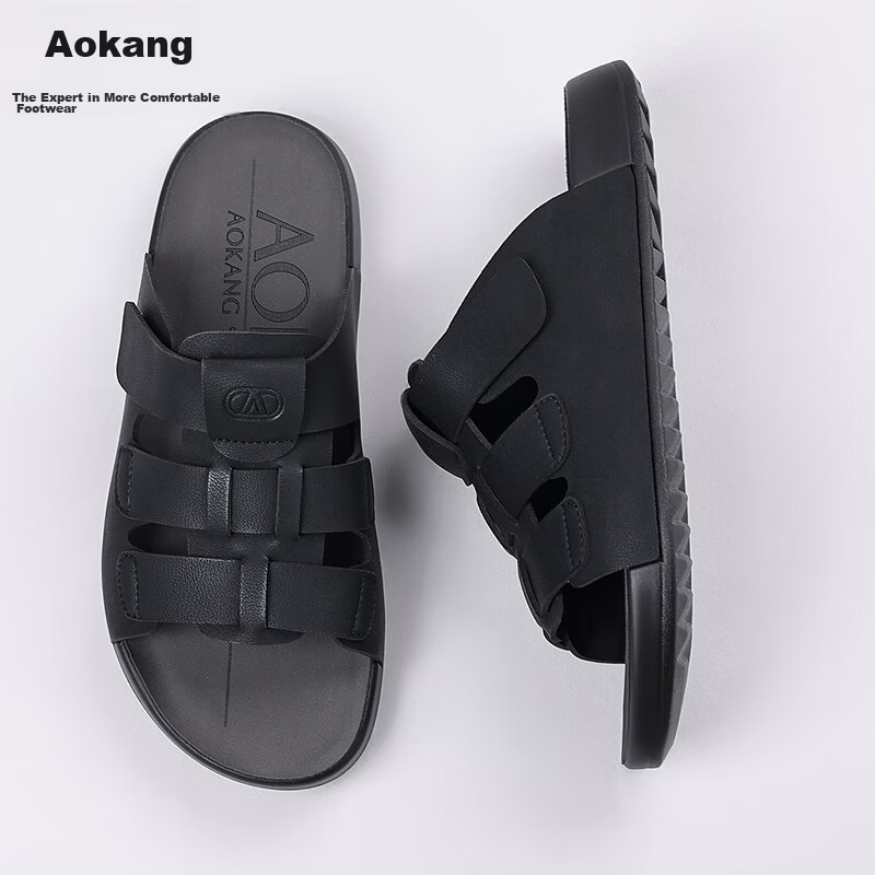 Aokang Summer Men's Casual Beach Sandals Black Size 38