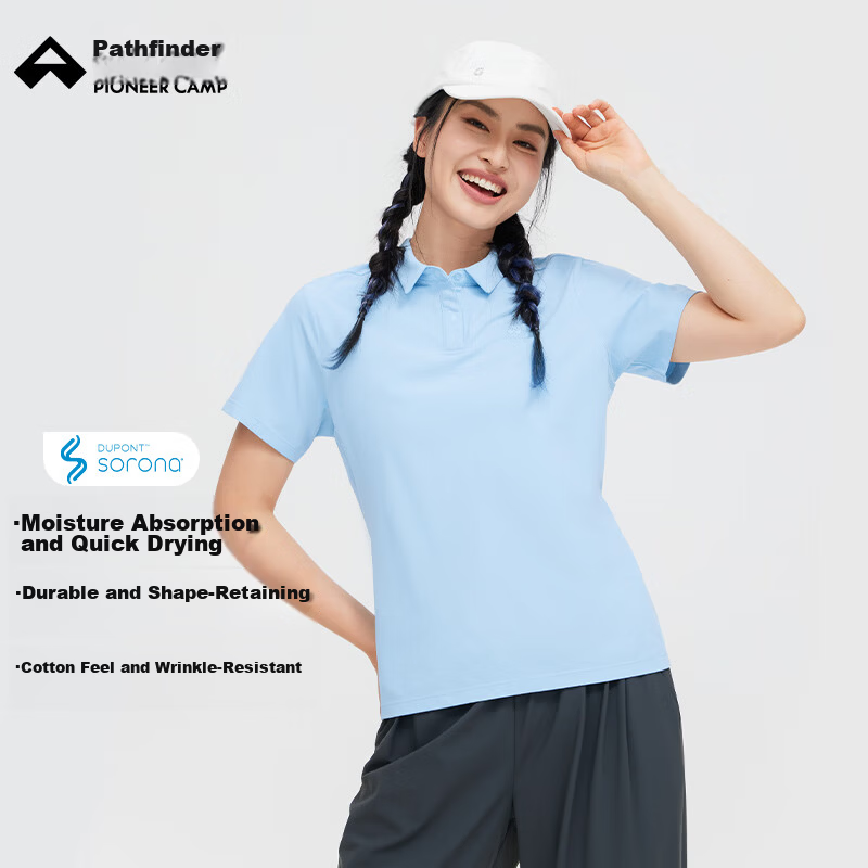 Toread Quick-Dry Polo Shirt Women Outdoor Sports Breathable Short Sleeve T-Shirt Sorona Solid Color Casual Top Glacier Blue L