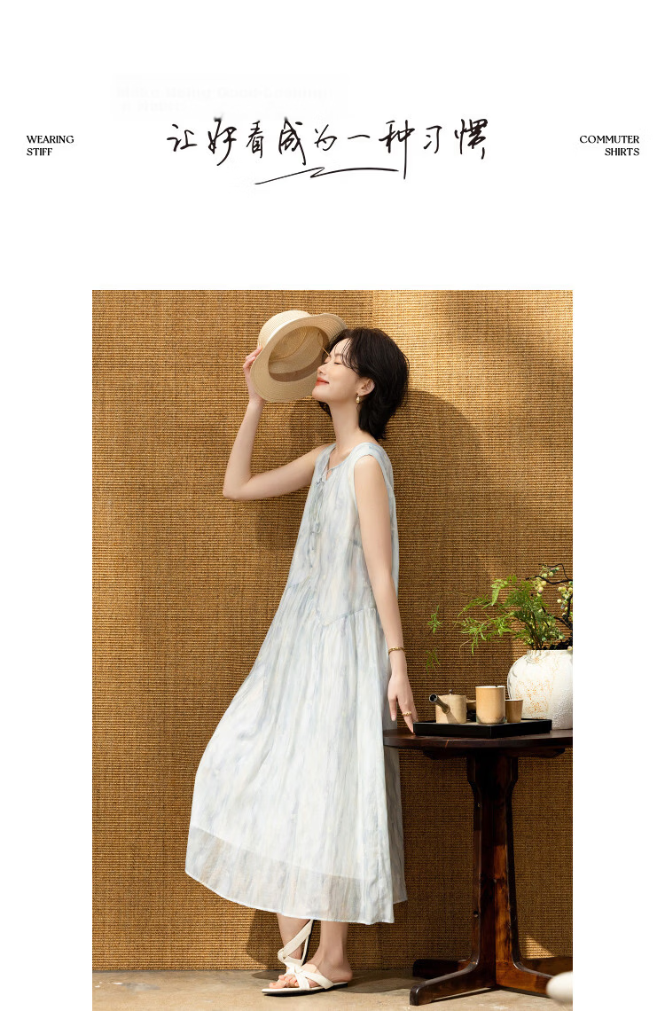 Demana [Refreshing Lyocell] Summer Vacation Style Tie Round Neck Sleeveless Loose Slim Dress for Petite Women 10