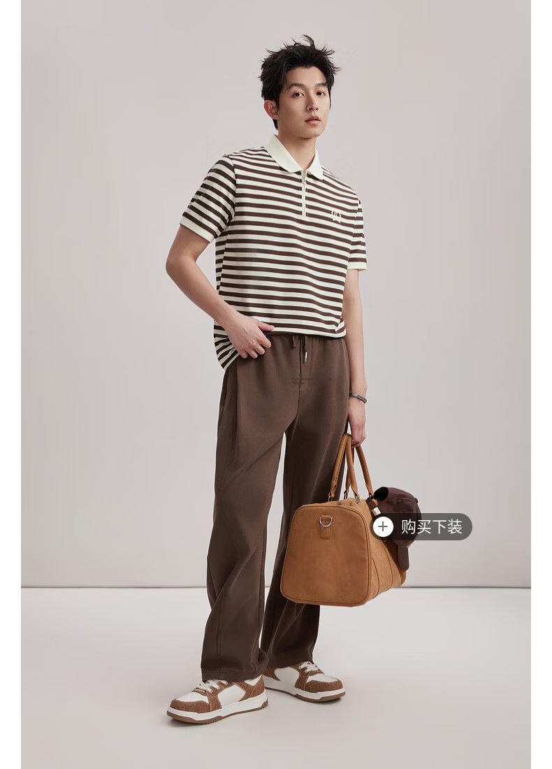 CABBEEN Mercerized Pique Striped Half-Zip Polo Shirt Men Classic Striped Summer 2026 Short Sleeve Breathable Polo Shirt 6