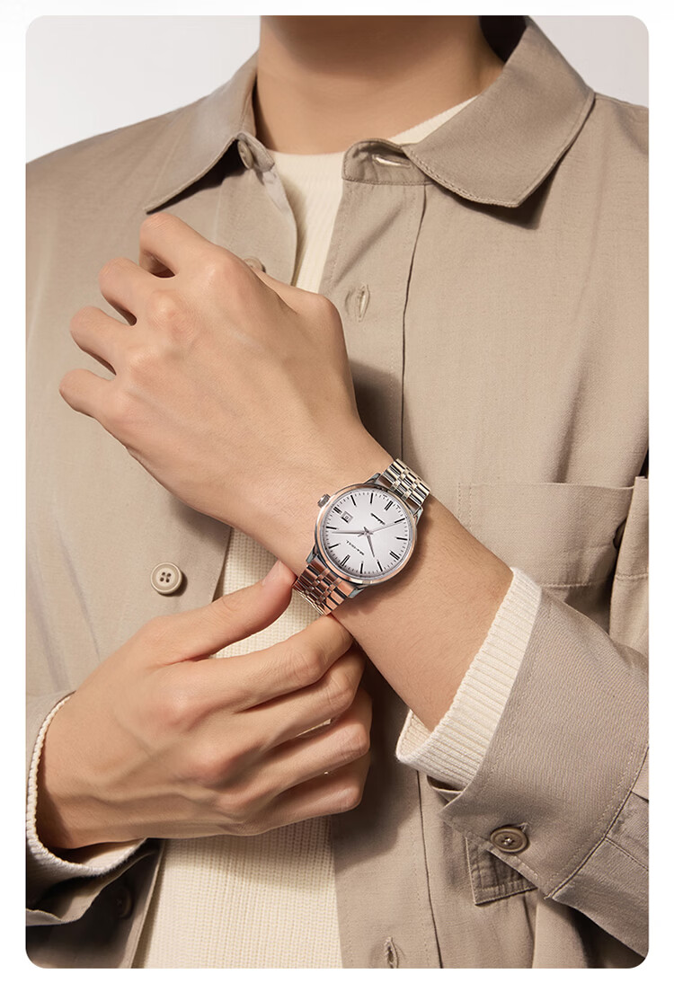 SEAGULL Men's Automatic Mechanical Watch with Date Display, Steel Strap Men's Watch, Birthday Gift for Men, Model 6613 White Dial Roman Numeral 26