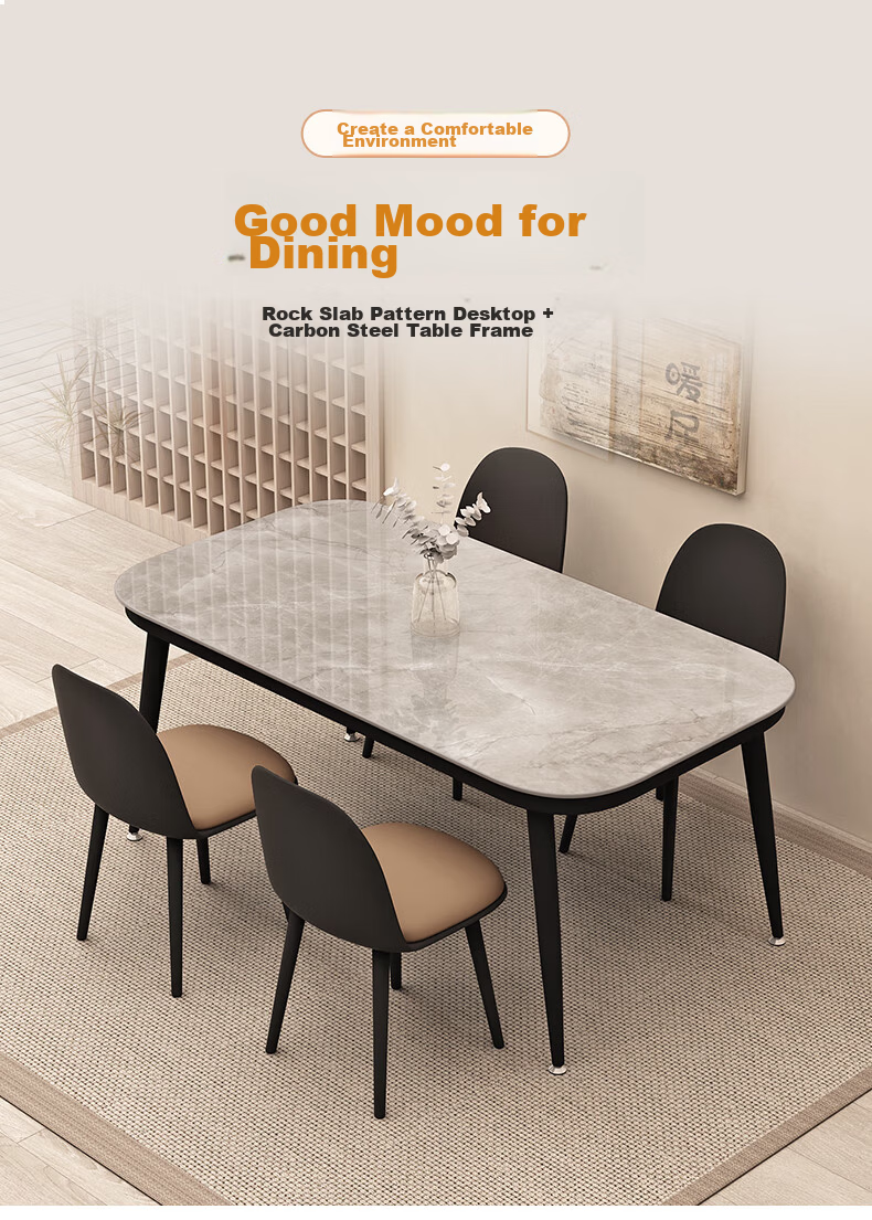 Fanshe Home Dining Table Marble Pattern Simple Small Apartment Rectangular Tempered Glass Dining Table for 4-6 People 1