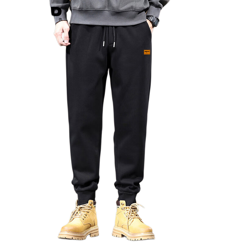 JEEP SPIRIT Men's Sweatpants for Spring And Autumn, Elastic Ankle Pants, Loose Casual Trousers, Comfortable Outdoor Running Pants, Black 4XL