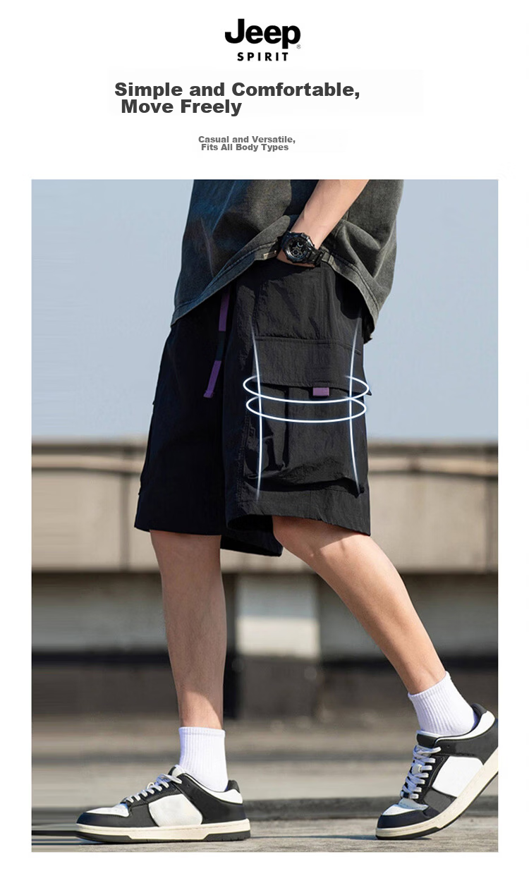 JEEP SPIRIT Men's American Style Ice Silk Shorts Summer Thin Workwear Five-Point Loose Casual Pants Black XL 4