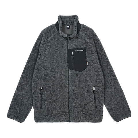 JD Original Fleece Jacket for Men, Inner Liner for Windbreaker, Lambswool Stand Collar Warm Men's Coat, Smoke Gray, XXL