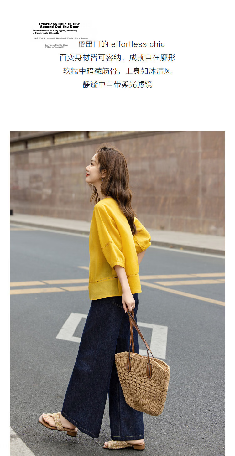 Demana [Ramie Lyocell Blend] Summer Round Neck Hollow Out Small Lace Loose Slimming Concealing Shirt for Women Premium Feel 6
