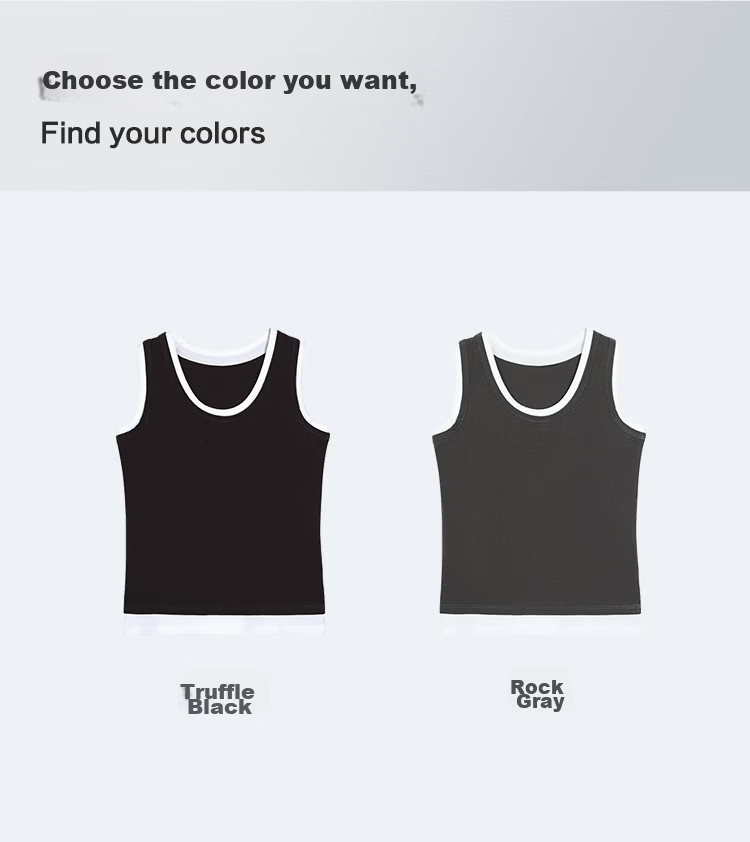 Hodo Women's Soft Stretch Cotton-Spandex Colorblock Fake Two-Piece Slim Fit Slimming Simple Sports Commuting Versatile Wide Strap Vest 12